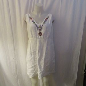 ALLEA WHITE SLEEVELESS SLIP-ON DRESS LINEN SZ: L *